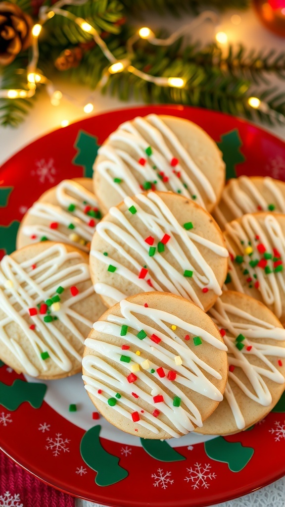 Oreo Christmas Cookies Recipe A plate of decorated Oreo Christmas cookies with white chocolate and sprinkles, set in a festive holiday setting.